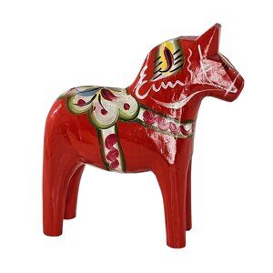 Swedish Dala Horse Figurine By Grannas Olsson 4" Red Hand-Painted Wood